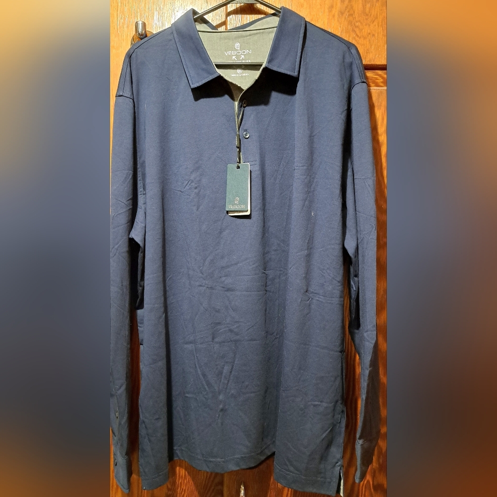 Veboon Navy Blue Dynamic Flex Long Sleeve Polo 3xL
